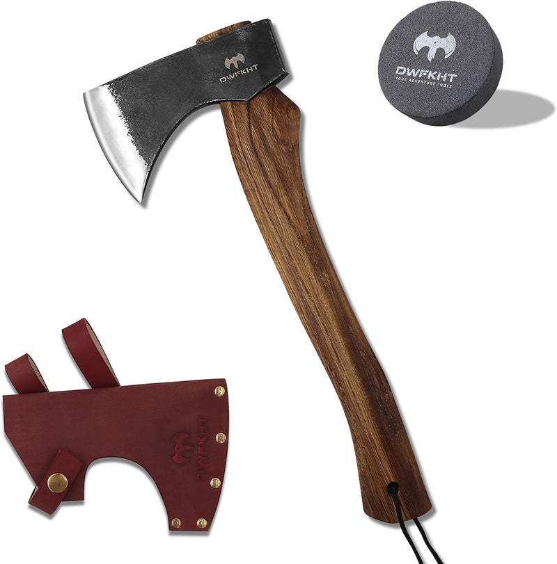 DWFKHT 15.7" Hatchet Axe, Camping Hatchet, Hand-Forged Axe with Sheath for Wood Chopping, Splitting, and Carving, Bushcraft Axe with Beech Handle for Outdoor Survival and Garden Work - Image 1